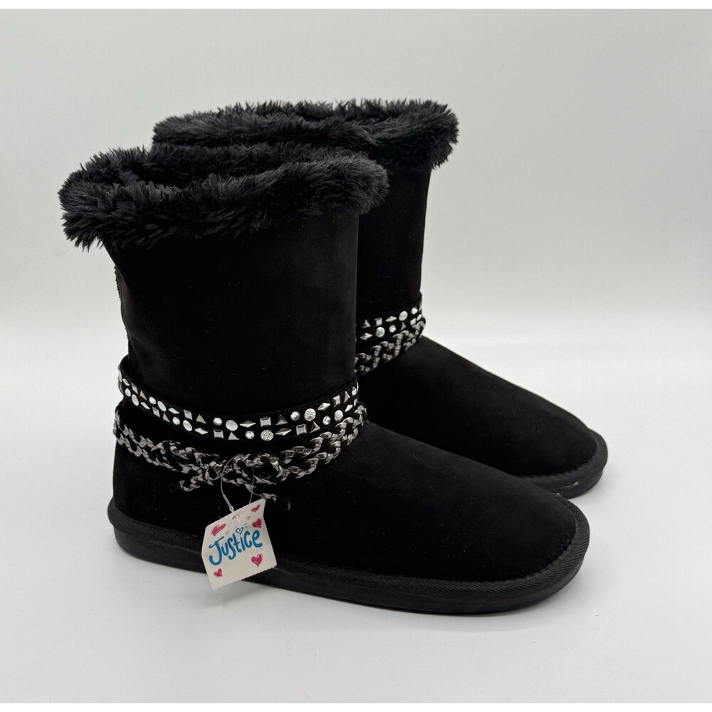 Justice Girls โUggโ Tassels Fur Lined Boots Y2K Old Stockโ Black 7 NWT